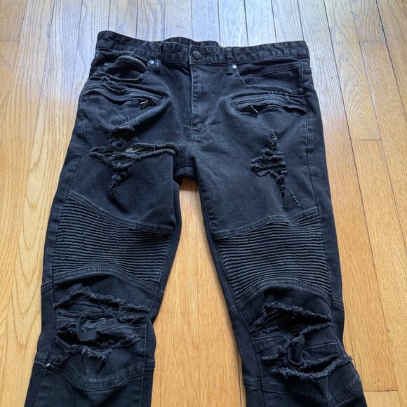 Rockstar Original Size 34 Mens Oscar Black Knee Slit 5 Pocket Straight Fit Jeans - Picture 14 of 15